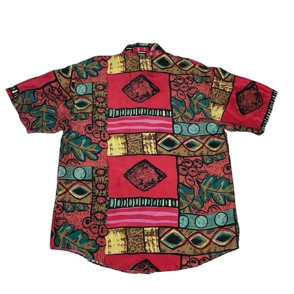 VTG STUNT COLLECTIONS Abstract Pattern Short Sleeve 100% Silk Shirt Women's L - Picture 2 of 16